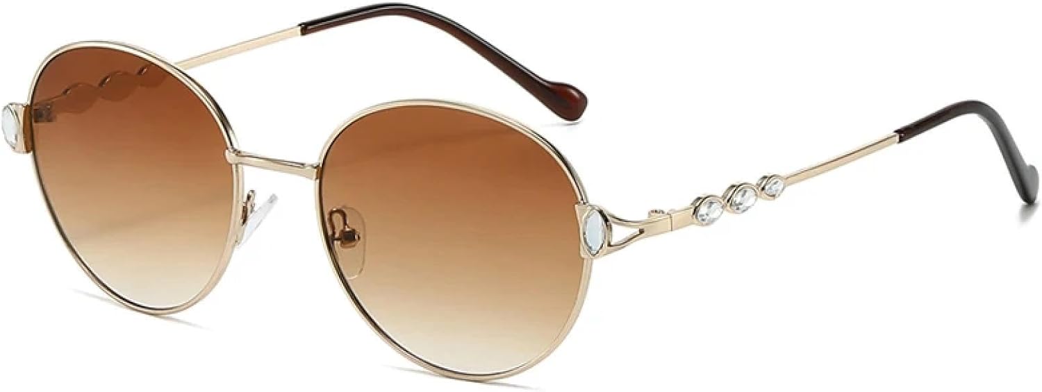 

Модные роскошные винтажные солнцезащитные очки для женщин, лучи, стразы, для путешествий, вечеринок, отдыха на природе, овальные, с бриллиантами, стильные очки TKKTLLT, Gold Gradient Tea