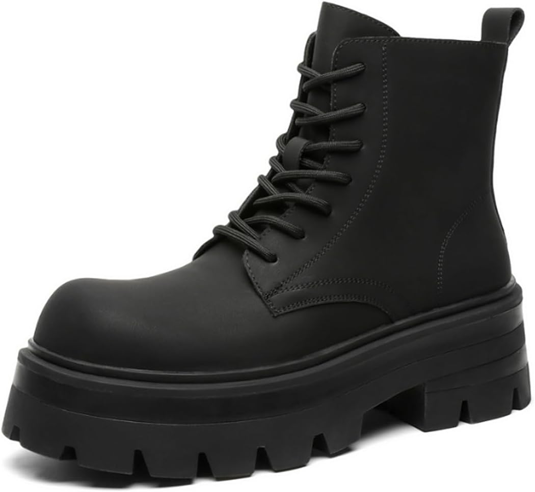 

Мужские высокие ботинки Челси на платформе с шнуровкой, с устойчивым каблуком, мотоциклетные ботинки, удобные, водонепроницаемые, противоскользящие, повседневные ботильоны Generic, Black