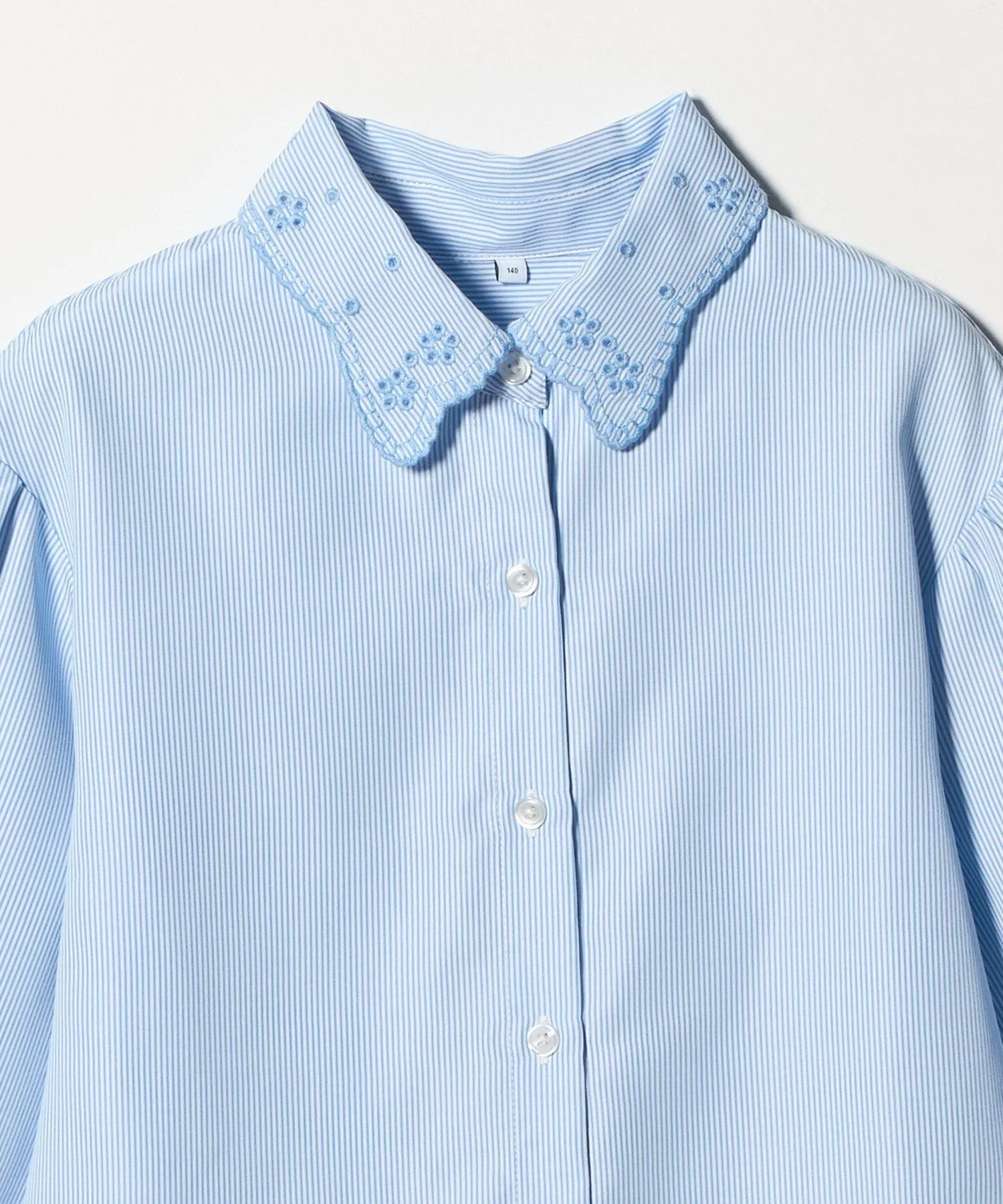 Рубашка в полоску с вышитым воротником / Детская 140-160 см UNITED ARROWS green label relaxing, LT.BLUE — фото 2
