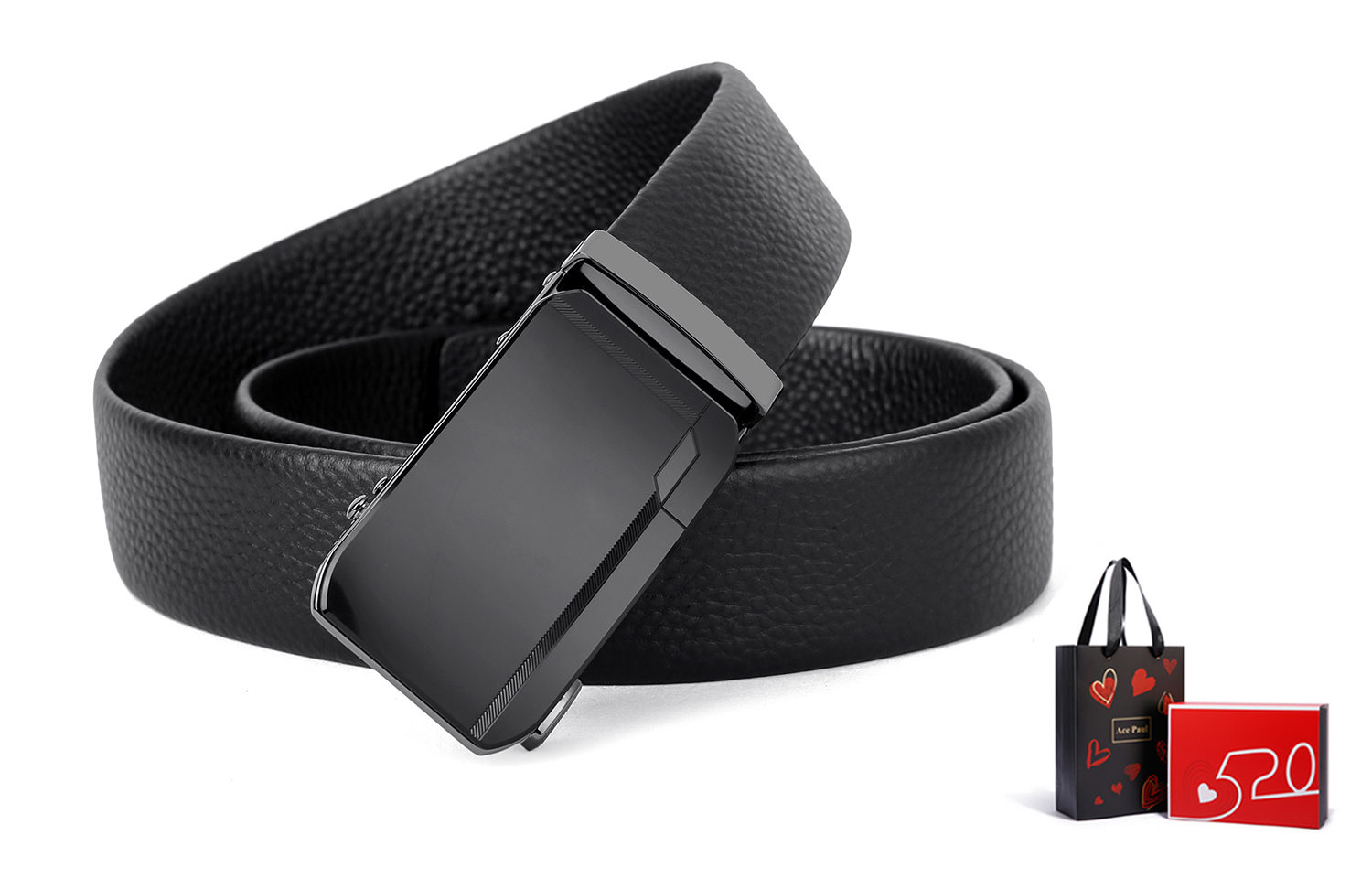 

Ace Paul Ремень из натуральной кожи для мужчин черный шириной 3.5 см, Black 10cm+Valentine's Day Box