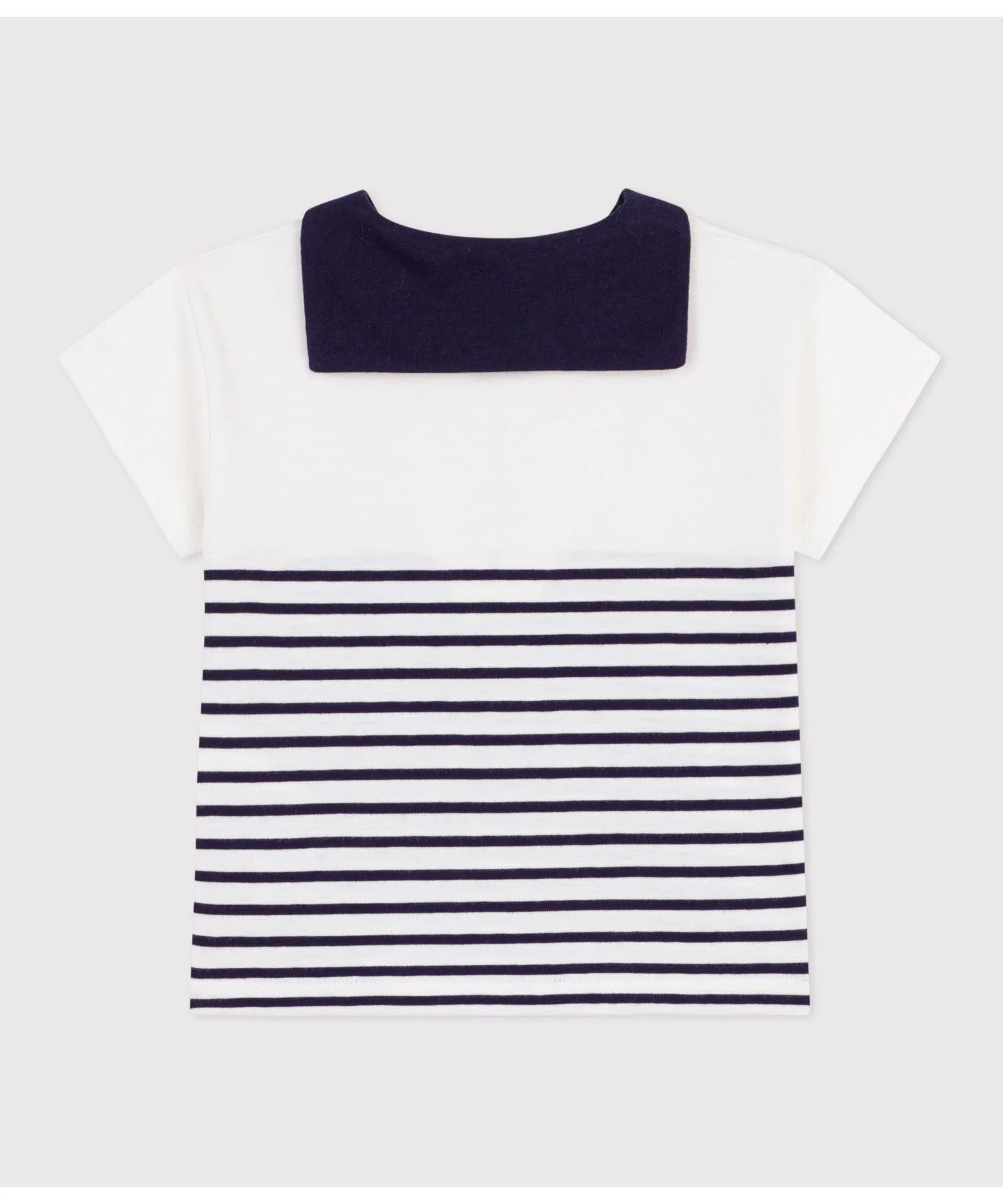 Детская футболка в полоску с воротником моряка PETIT BATEAU бело-синяя — фото 2