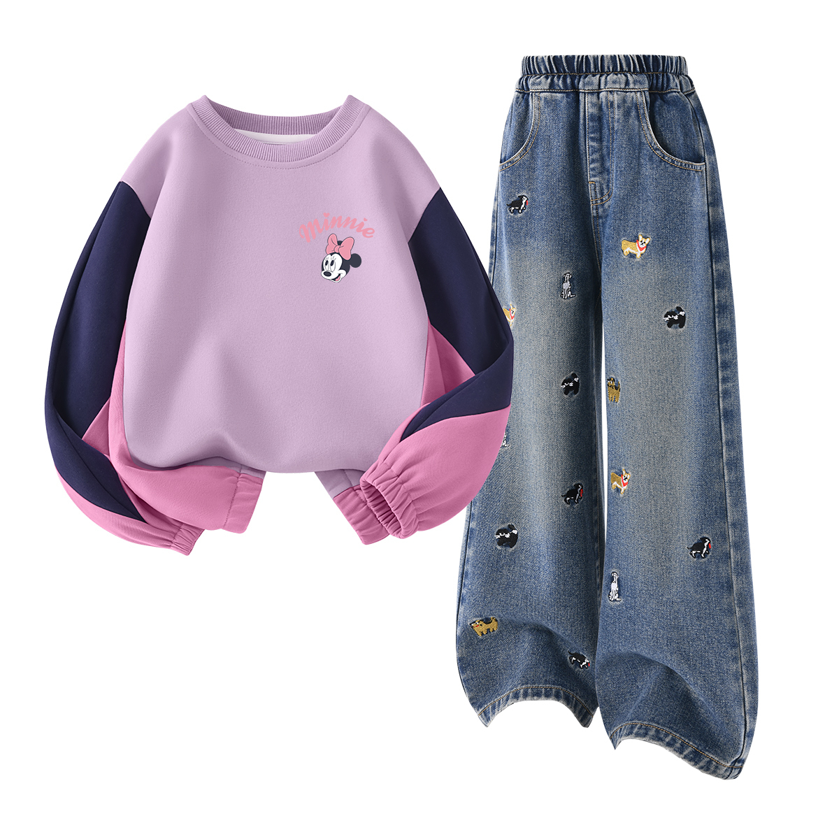 

Детская повседневная спортивная одежда Disney, Di'Erjian K Hibiscus Pink+Solid Color Denim Blue