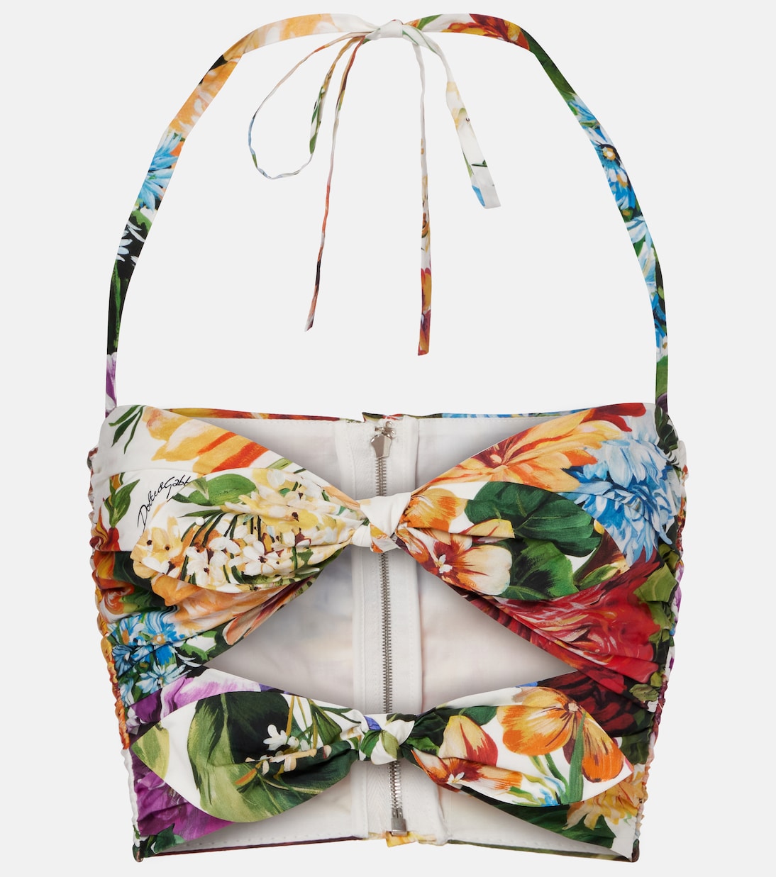 

Кроп-топ из хлопка с ажурным цветочным принтом Dolce&Gabbana, B.Fiori Cret. F.Bco
