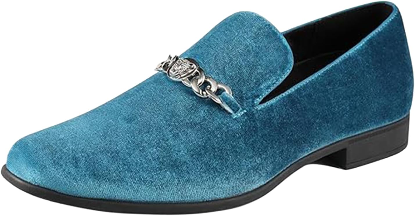 

Мужские лоферы Amali Velvet Slip-On с львиным декором, тапочки для смокинга, лоферы с металлической цепочкой, бирюзовый