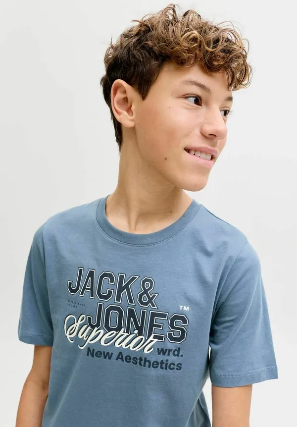 Детская футболка с принтом Jack & Jones Junior, Blue Mirage — фото 4