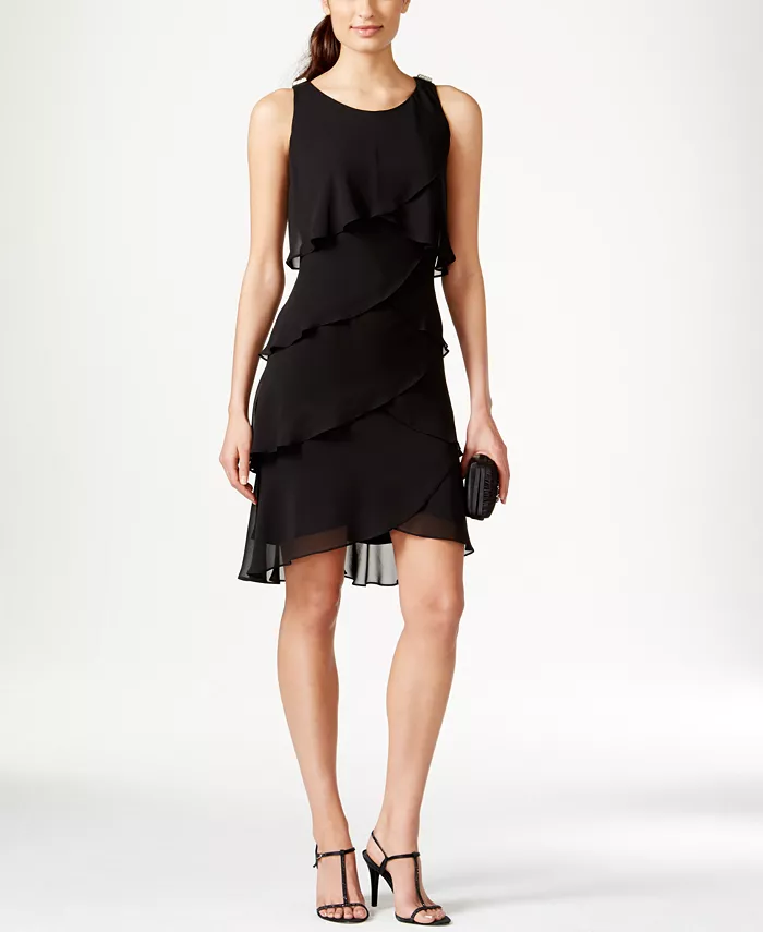 

Многослойное платье из шифона SL Fashions, черный