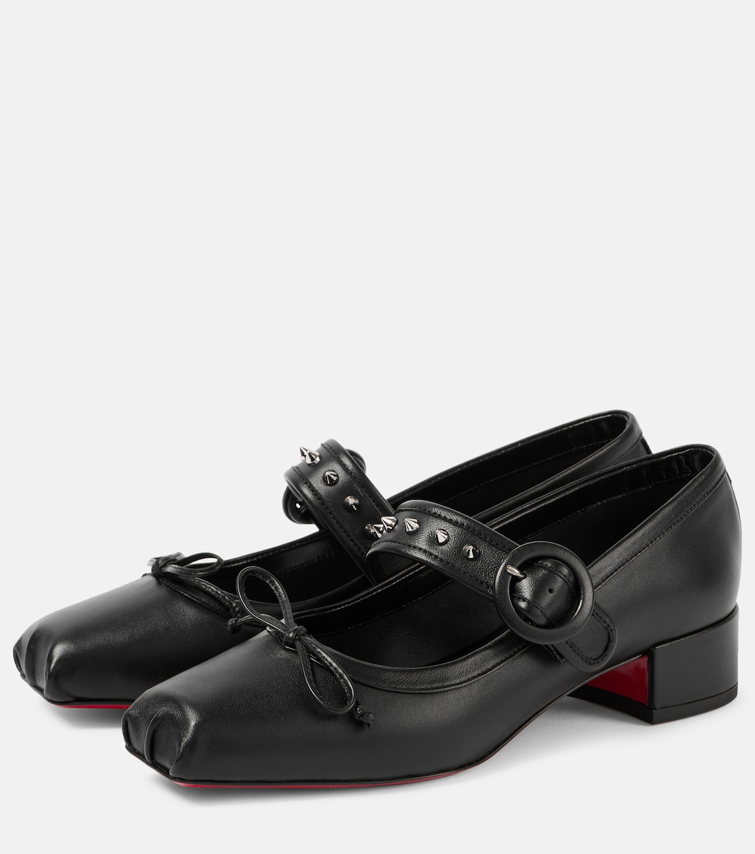 Кожаные балетки Mary Jane с шипами Mamastrapita Christian Louboutin, Black/Lin Black — фото 4