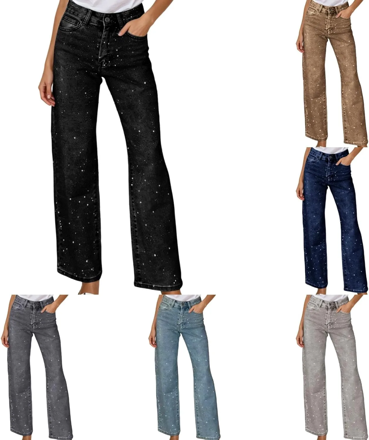 

Джинсы женские зимние с пайетками и стразами, высокие, прямые, широкие WWPPAION