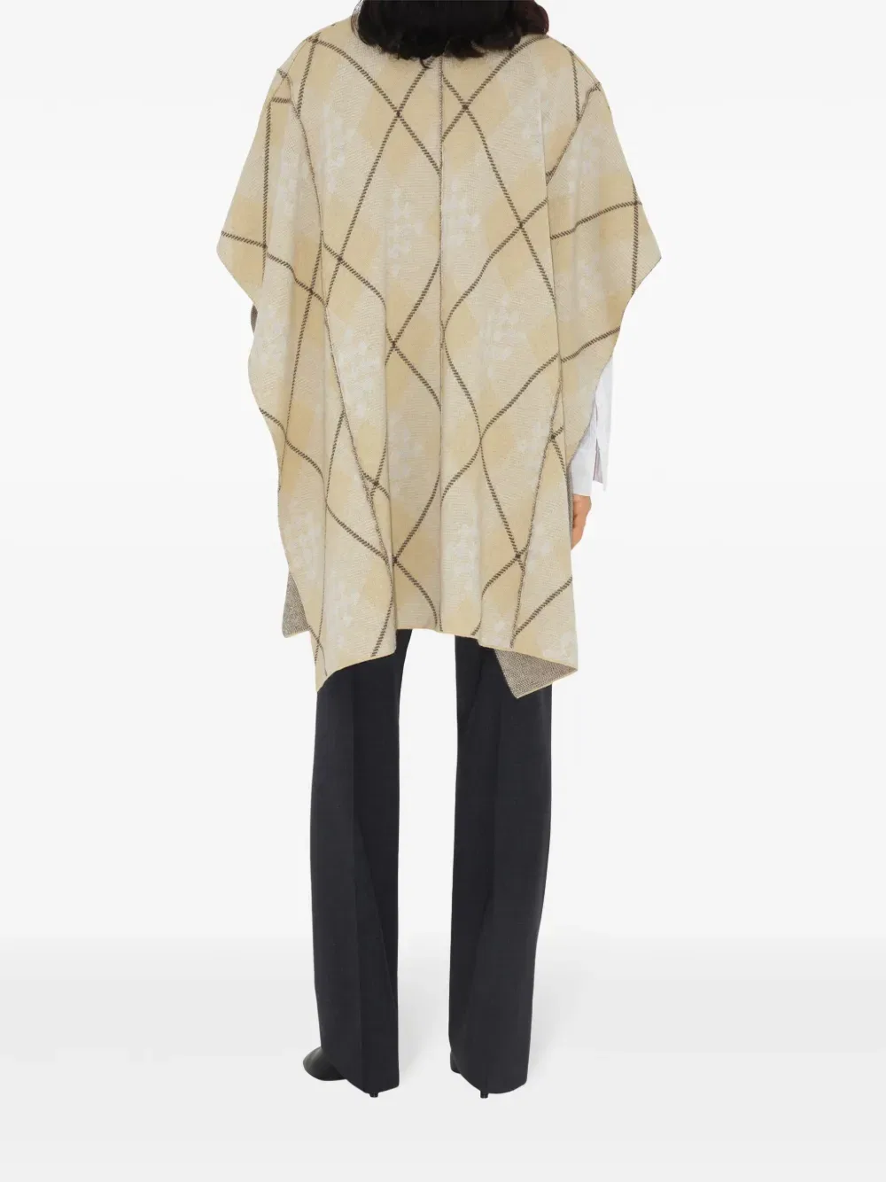 Кейп Burberry в клетку, смесовая шерсть, бежевый/коричневый/белый — фото 4