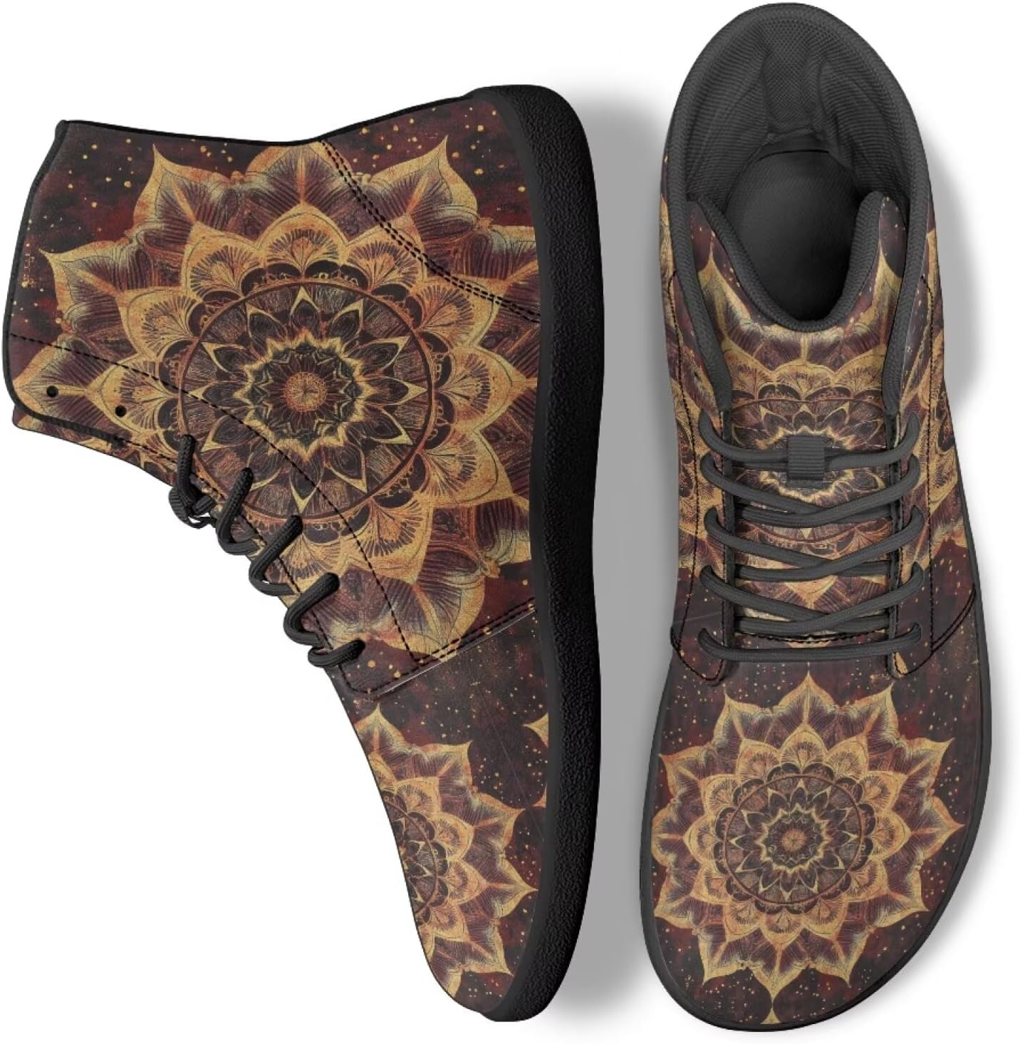 

Кроссовки Boho Mandala с цветочным узором для женщин и мужчин, с высоким верхом из PU кожи, для работы и ходьбы Ecaestolph, красный/золотой