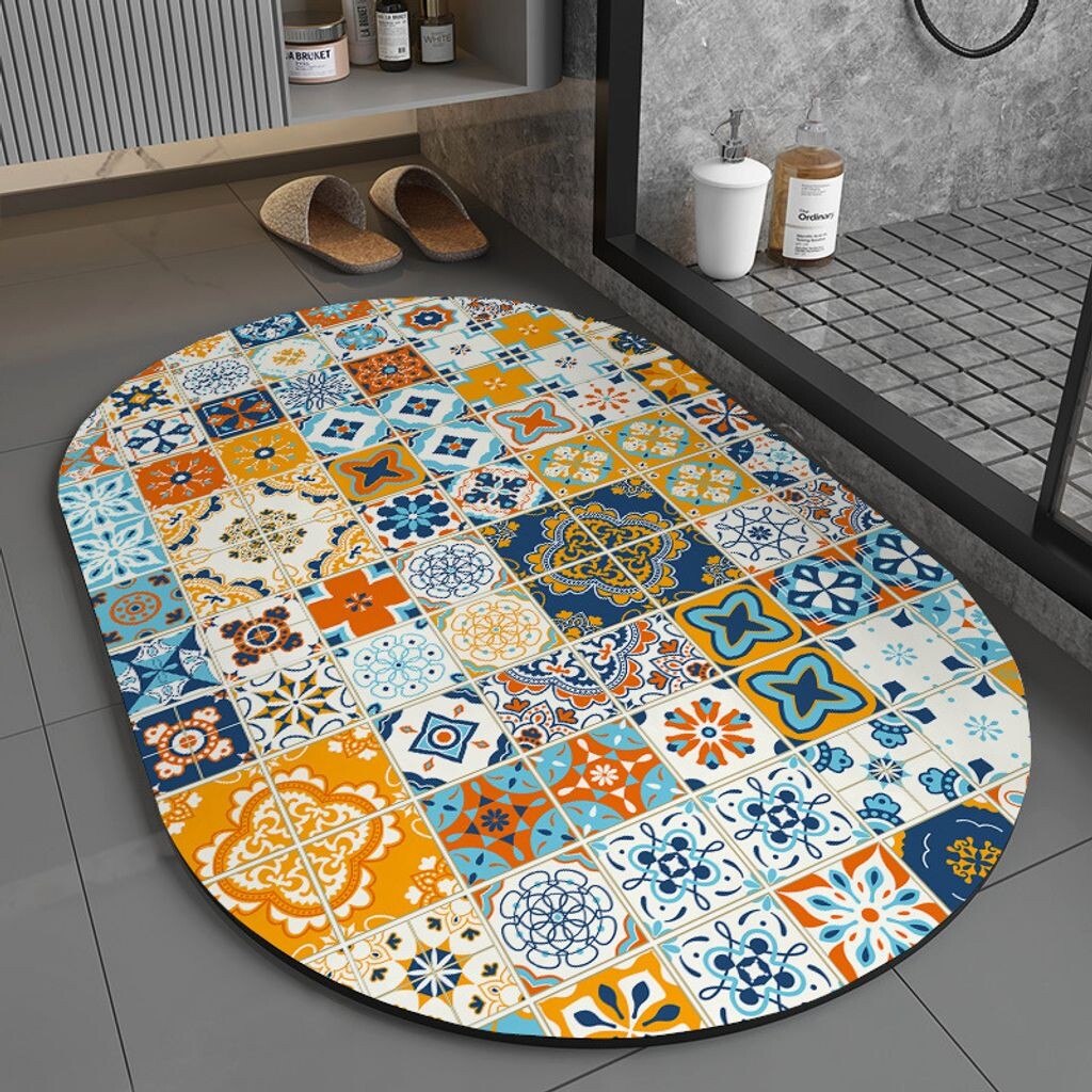 

Коврики для ванной овальной богемной формы с узором в этническом стиле Коврики для ванной Впитывающие нескользящие коврики для ванной комнаты, размер: 80x120 см, стиль 8 DQQ, мультиколор