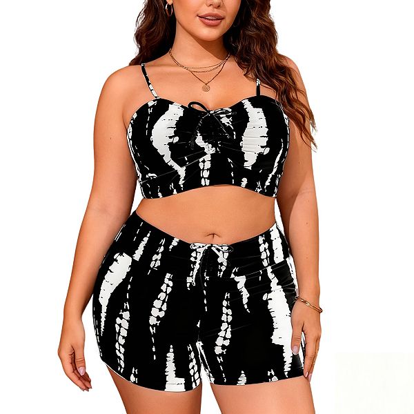 

Купальник бикини для женщин plus size с завязками спереди и эффектом контроля живота Clearflower, Black