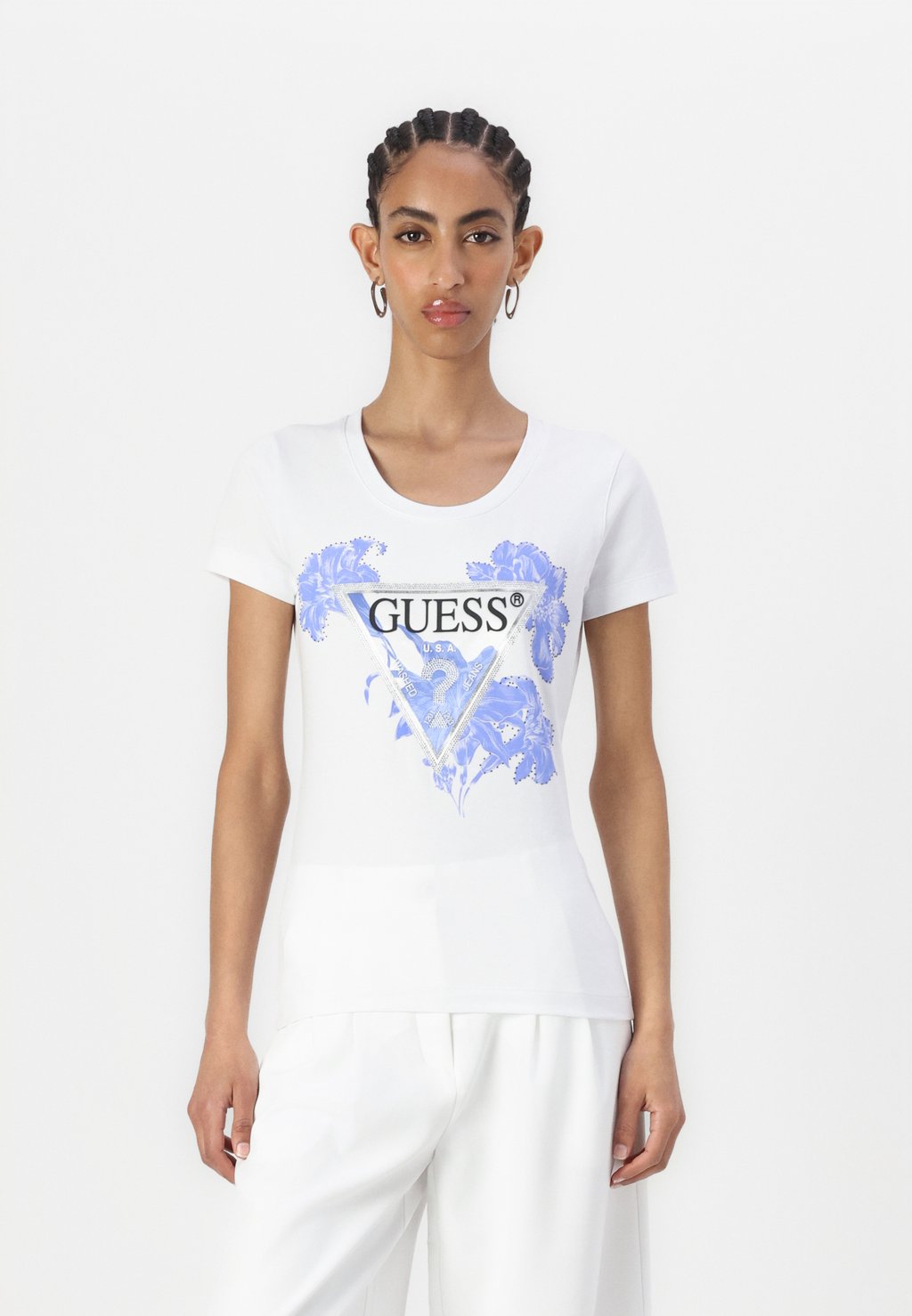 

Футболка с принтом FLOWER TRIANGLE TEE Guess, белый