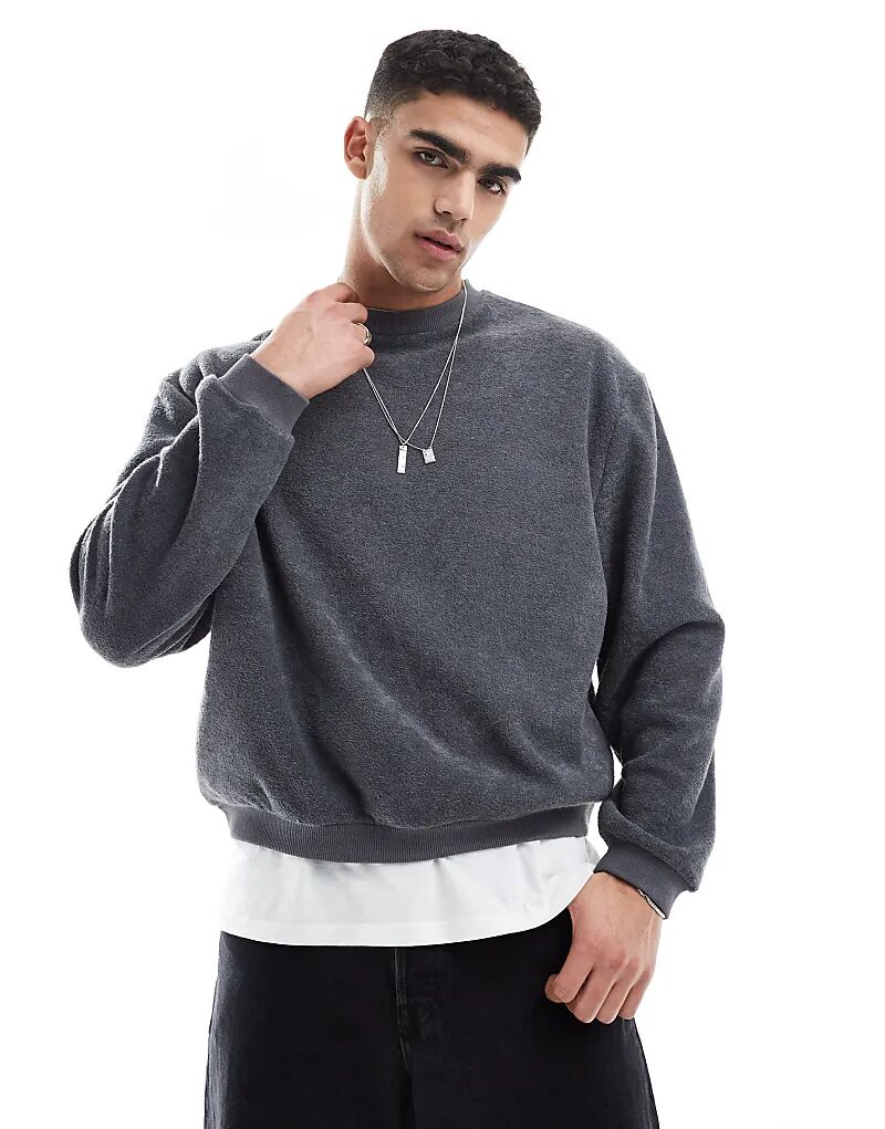 

Свободный свитшот свободного кроя в махровом сером цвете ASOS DESIGN