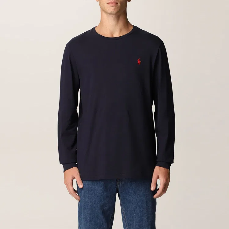 Футболка с вышивкой пони Polo Ralph Lauren длинный рукав темно-синяя — фото 4