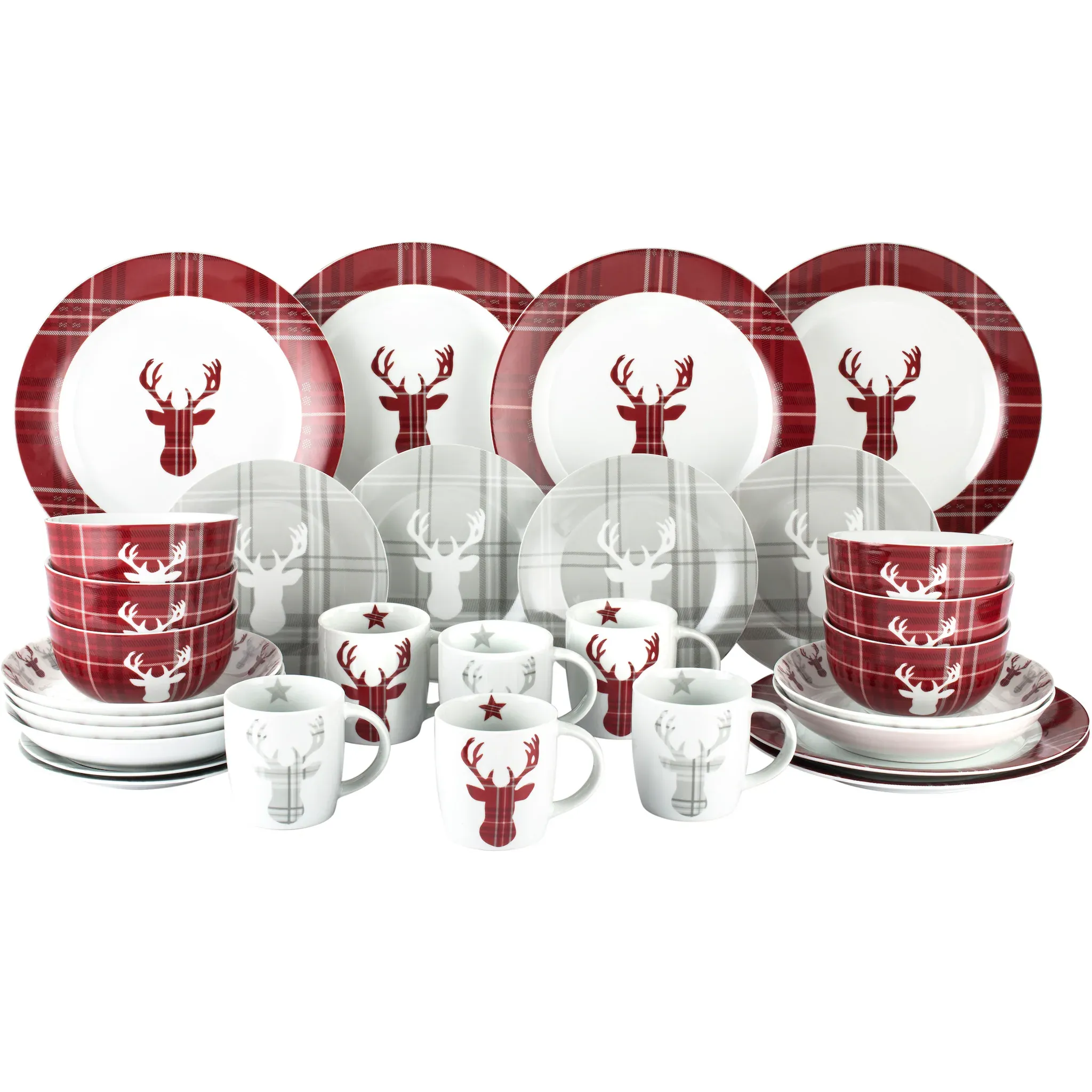 

Комбинированный сервиз Retsch Arzberg «Набор посуды, сервиз HIGHLAND STAG, зима, Адвент, Рождество», (набор, 30 шт.), олень встречает тартан, 30 шт., на 6 персон, белый/красный/светло-серый/темно-серый