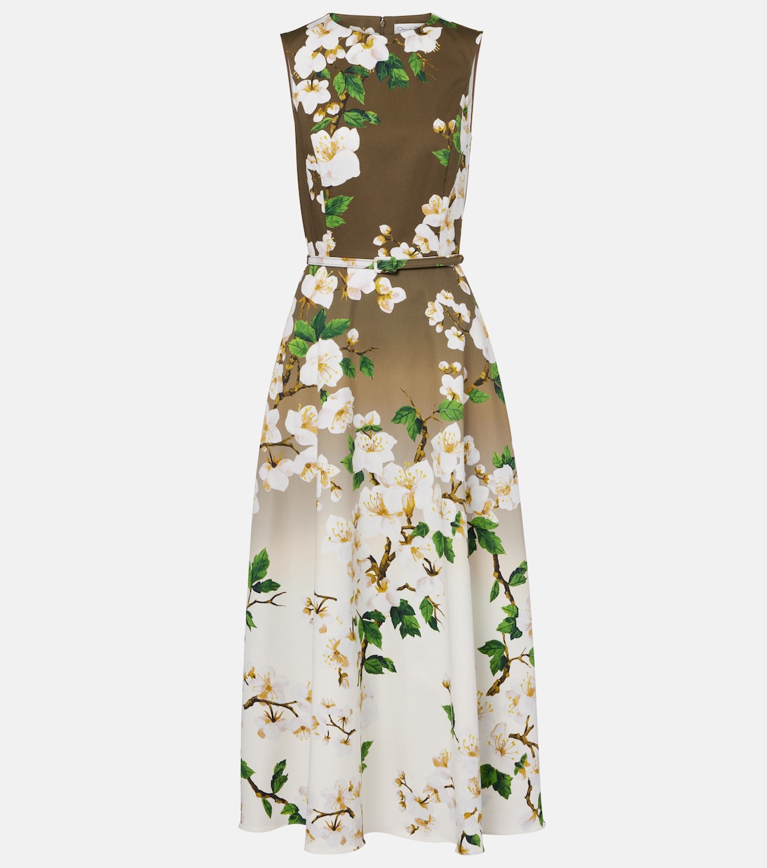 

Коктейльное платье из хлопковой смеси с цветочным принтом и омбре Oscar de la Renta, Wht Khaki Ombre