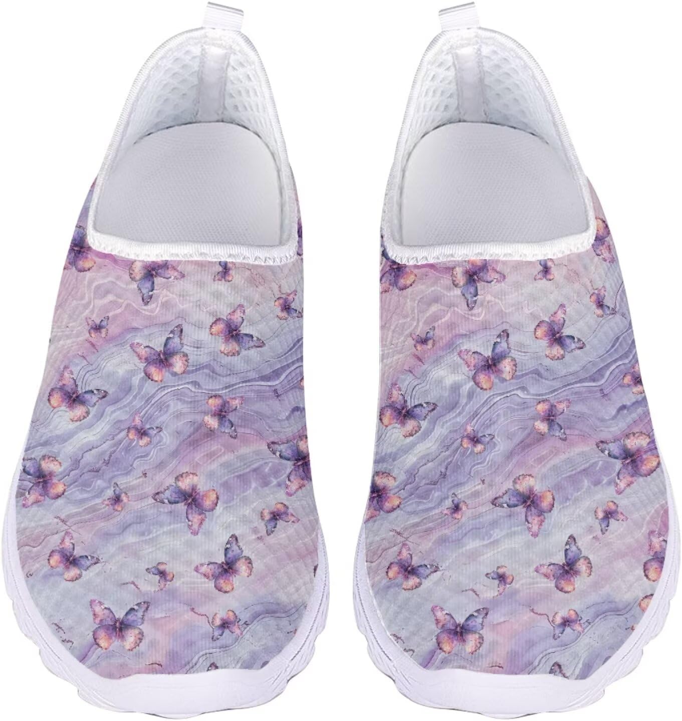 

Кроссовки Jeiento Slip On для женщин и мужчин с широким носком, легкие спортивные кроссовки из сетки, женские мягкие слипоны, Marble and Butterfly