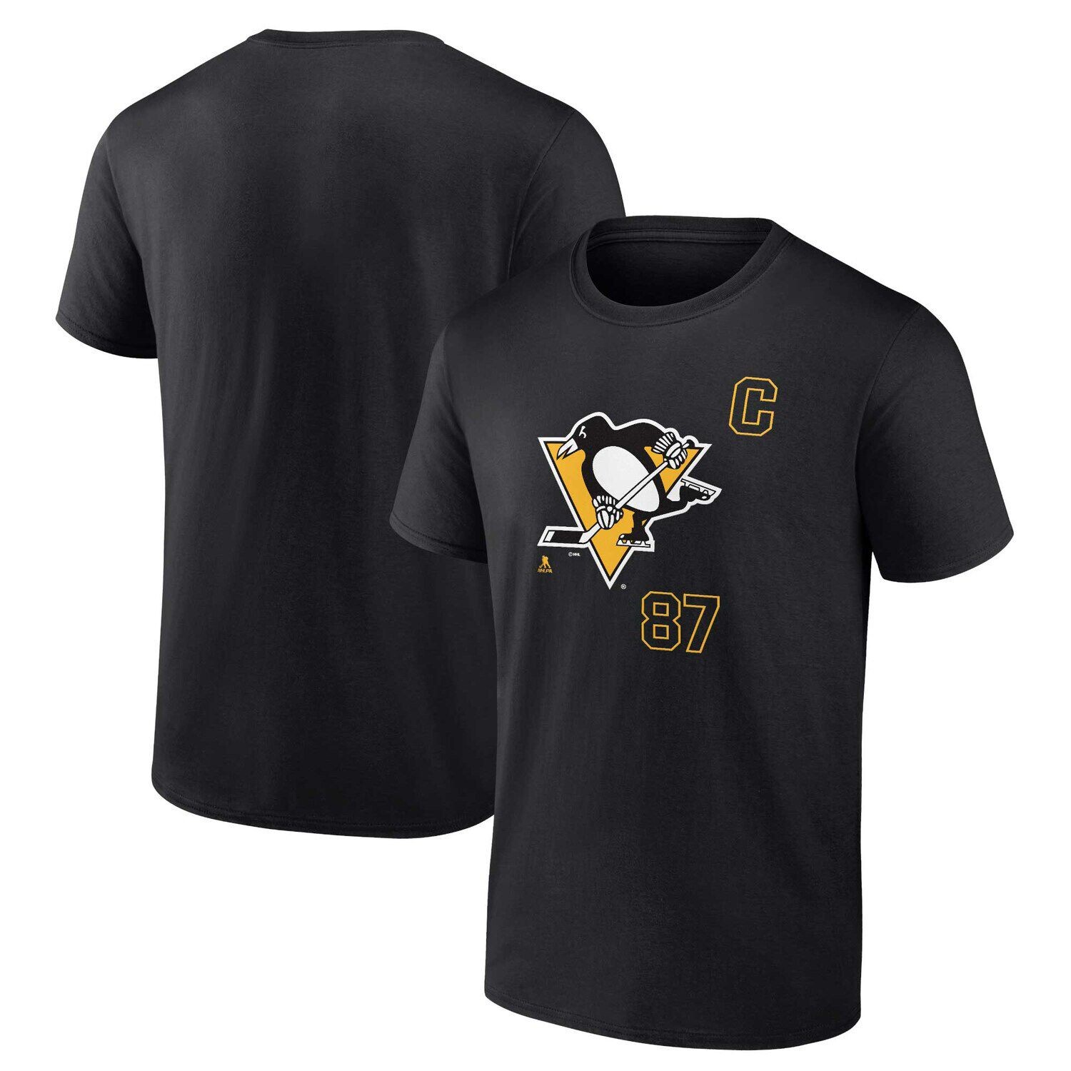 

Мужская черная футболка с фирменным логотипом Sidney Crosby Pittsburgh Penguins и капитанской нашивкой с именем и номером Fanatics, Черный, Мужская черная футболка с фирменным логотипом Sidney Crosby Pittsburgh Penguins и капитанской нашивкой с именем и н