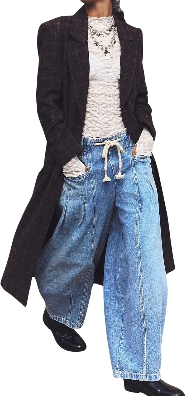 

Utcoco Женские бойфренд джинсы 2025, мешковатые, с плиссировкой, низкая посадка