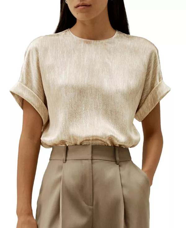 

Шелковый топ с жемчужным атласным узором Lilysilk, бежевый