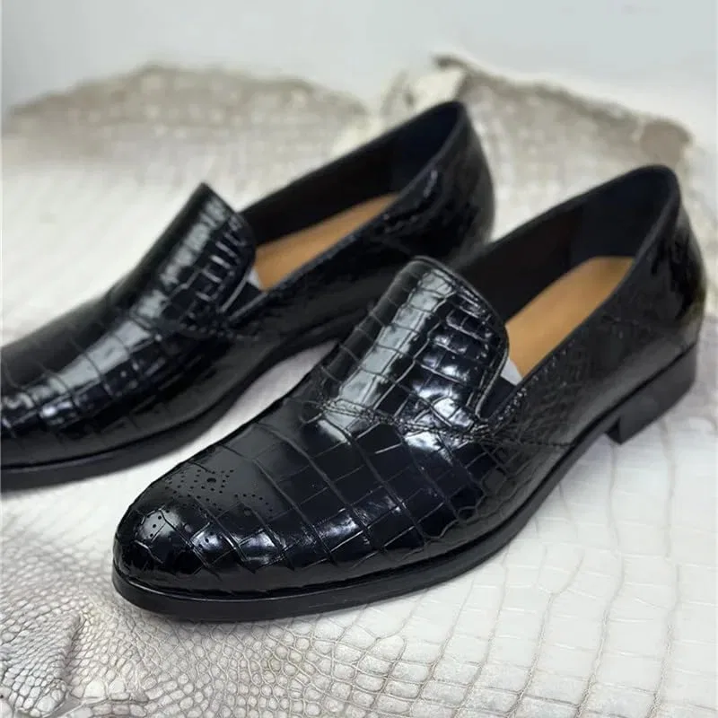 Лоферы, кожа аллигатора мужские, модель Dress Loafers, черный — фото 3