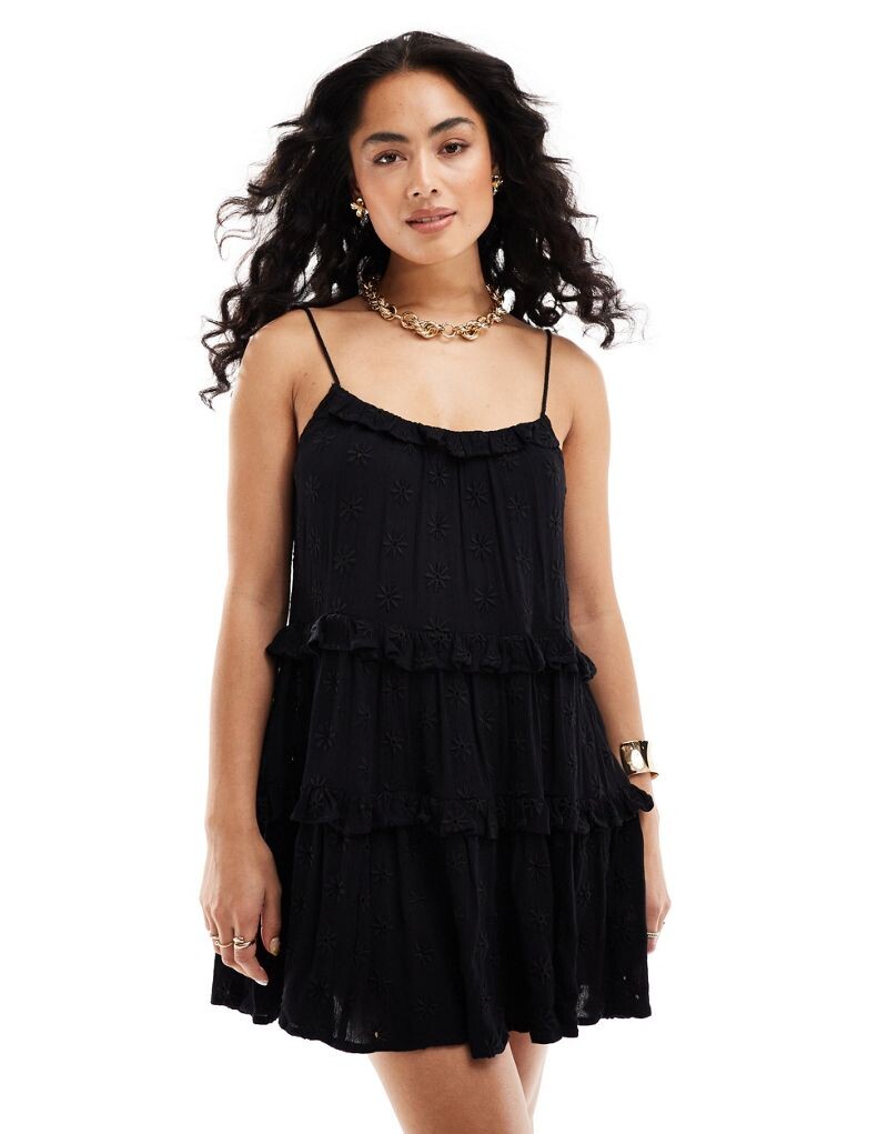 

Черное пляжное мини-платье с завязками на плечах Miss Selfridge