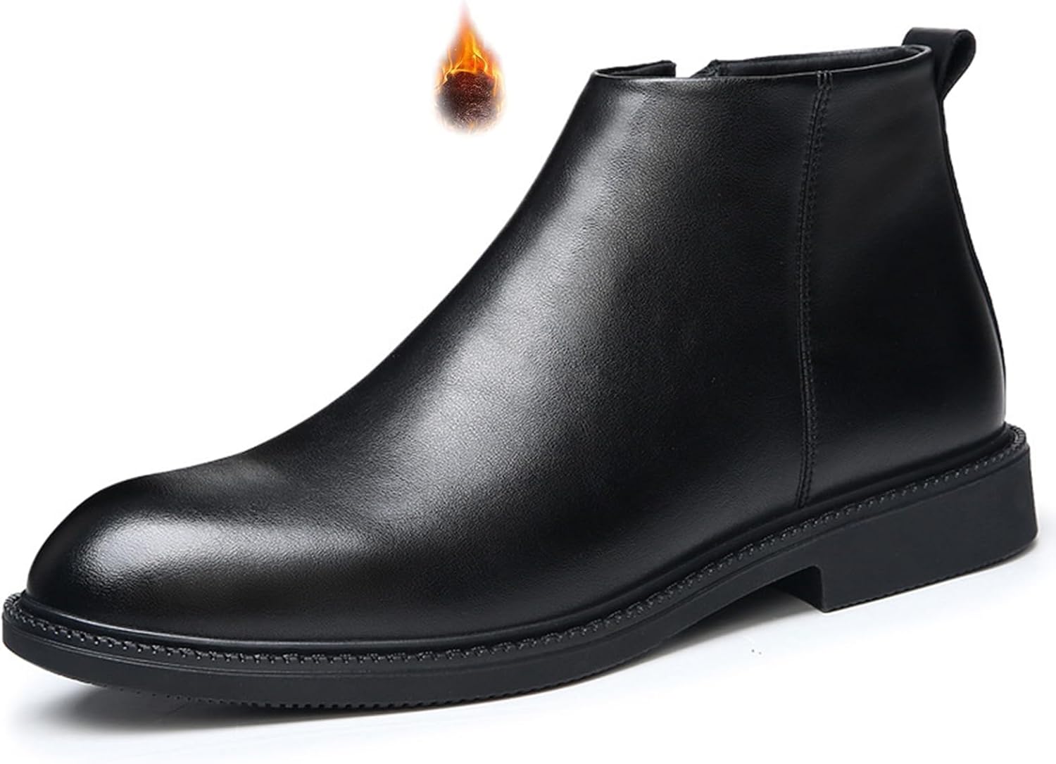 

Мужские классические челси с молнией сбоку, из натуральной кожи, с круглым носком, мягкой подошвой, низким каблуком-блоком, стильные повседневные ботинки с антискользящей подошвой Qooel, черный