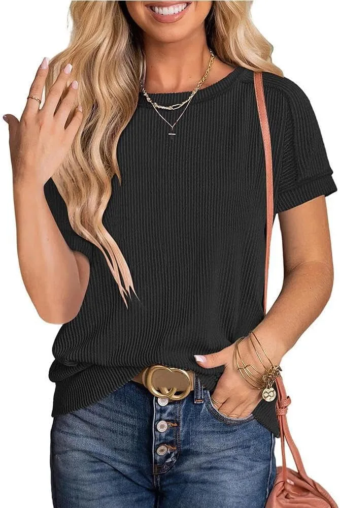 

FMCHICO Женская модная футболка с коротким рукавом и круглым вырезом