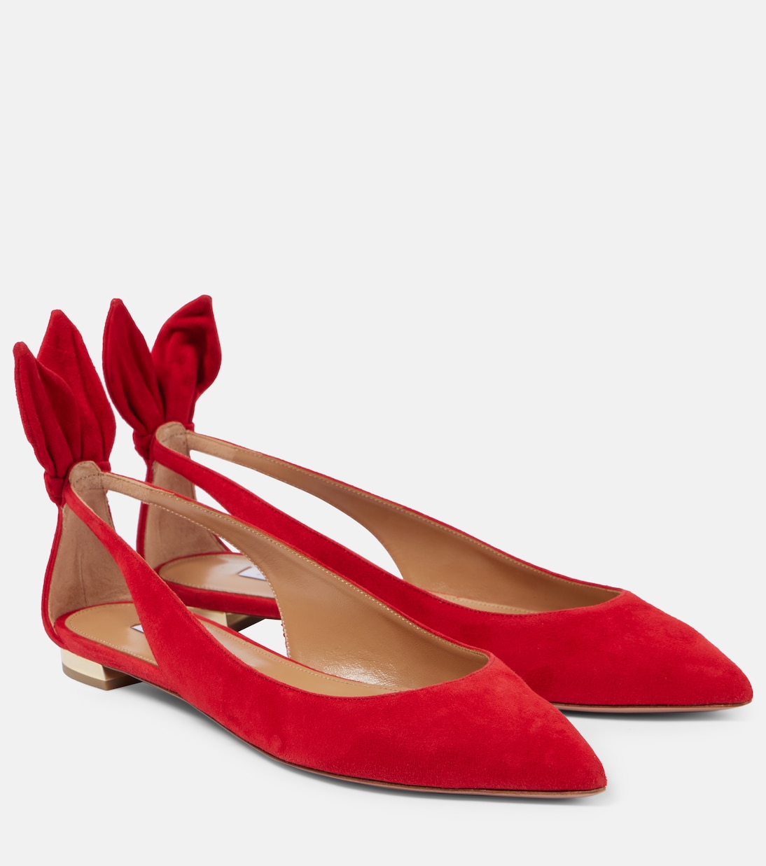 Замшевые балетки с бантом Aquazzura, Lipstick