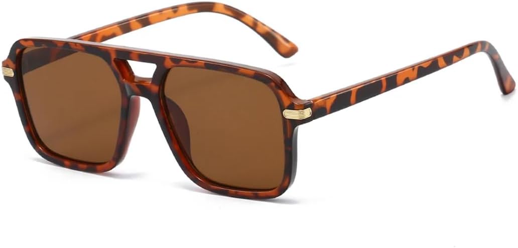 

Солнцезащитные очки с двойным лучом, квадратной формы, для женщин, мужчин и унисекс, с тонированными цветными линзами, модные, с защитой от УФ-излучения UV400 TVTBBVV, Leopard Tea