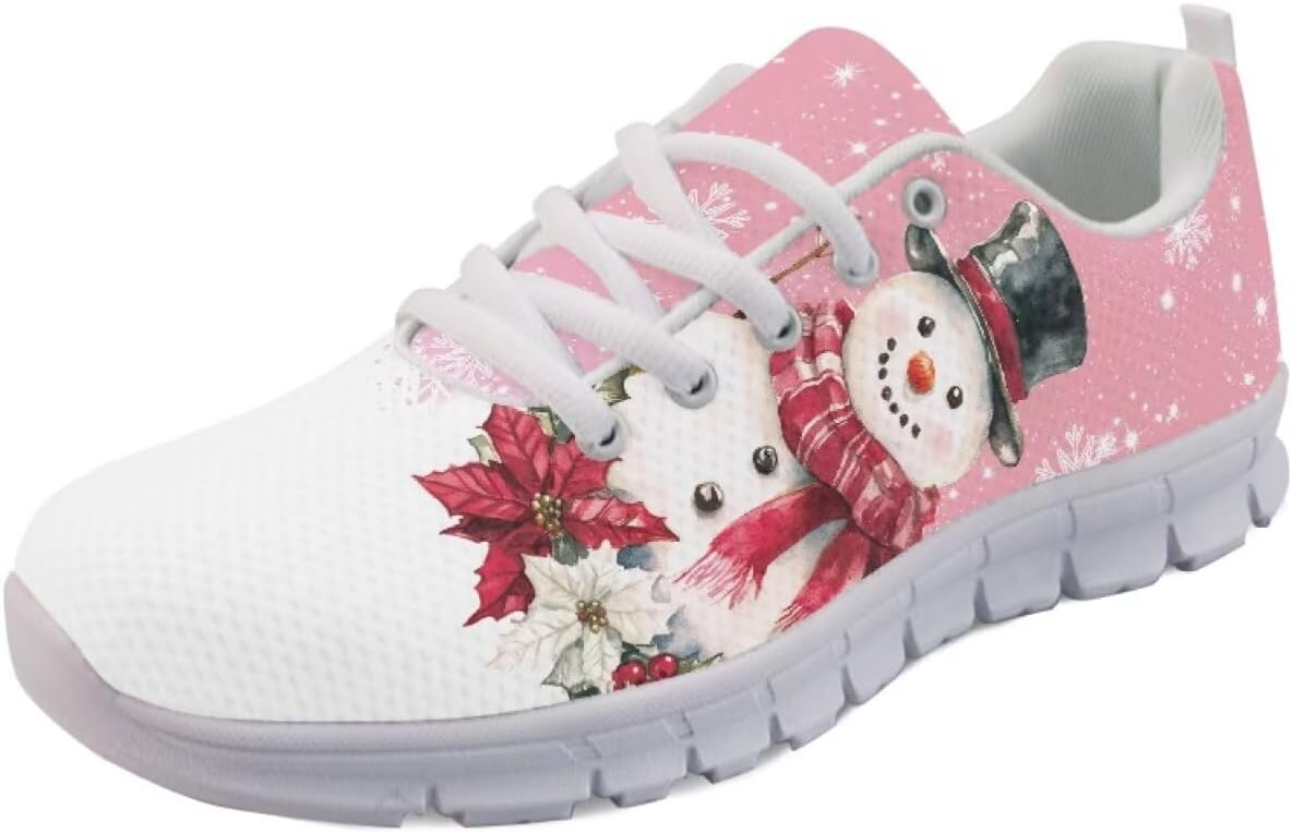 

Кроссовки Forchrinse для женщин и мужчин, дышащие, на шнуровке, для бега, повседневные, с сеткой, противоскользящие, теннисные, Christmas Snowman