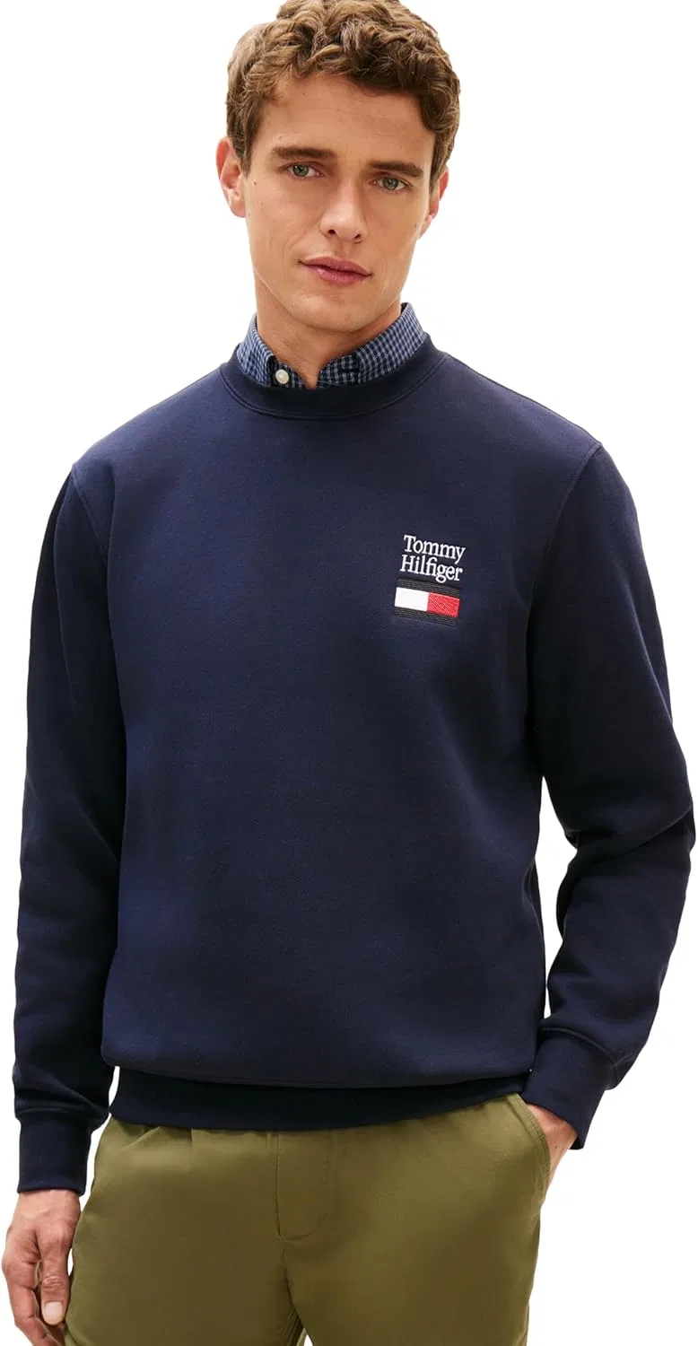 Мужская толстовка Tommy Hilfiger средней плотности с круглым вырезом и вышитым изображением флага