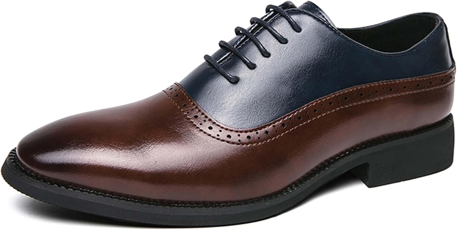 

Мужские оксфорды с острым носком, шнуровкой, для деловой и официальной одежды, модный дизайн с контрастными цветами, нескользящие, для свадеб, вечеринок и форменной одежды, кожаные туфли Generic, синий/коричневый