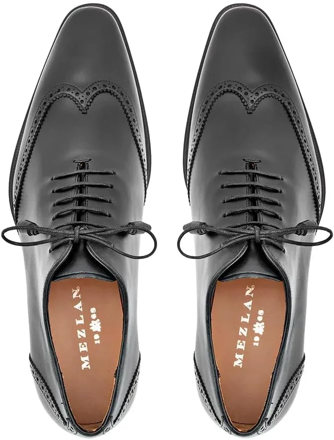 Mezlan Patina Calf Wing Tip Oxford - Men’s Hand-Burnished Patina Calfskin Brogue Shoe with Full Leather Sole - Handmade in Spain, черный — фото 4