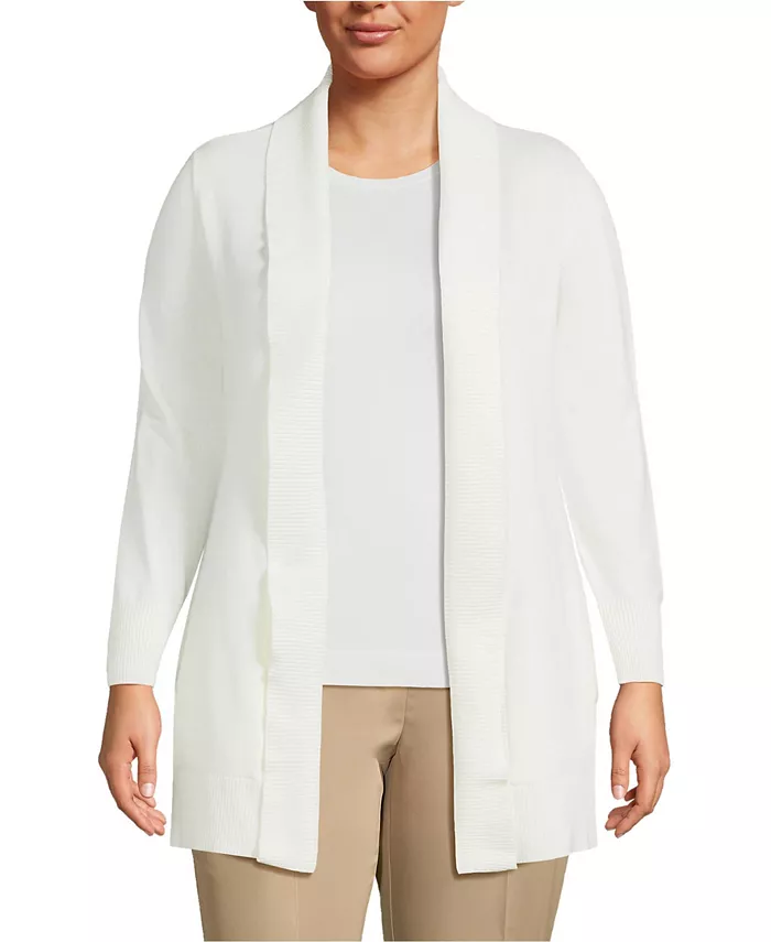 

Кардиган большого размера из хлопкового модала с воротником-шалью Lands' End, слоновая кость/кремовый