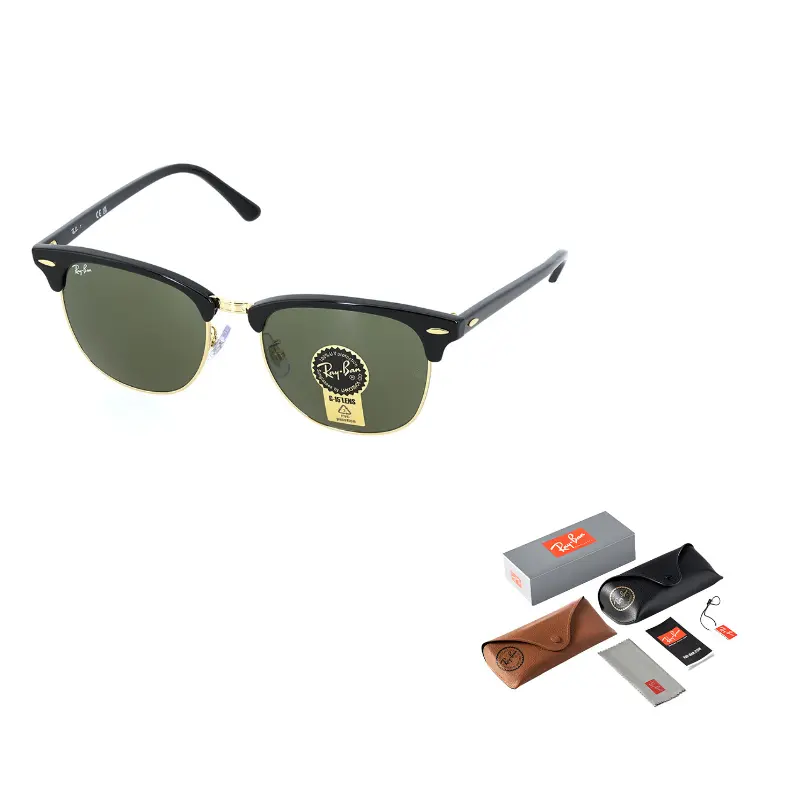 

RayBan Ацетатные квадратные солнцезащитные очки унисекс, Black Frame with Green Lens W0365