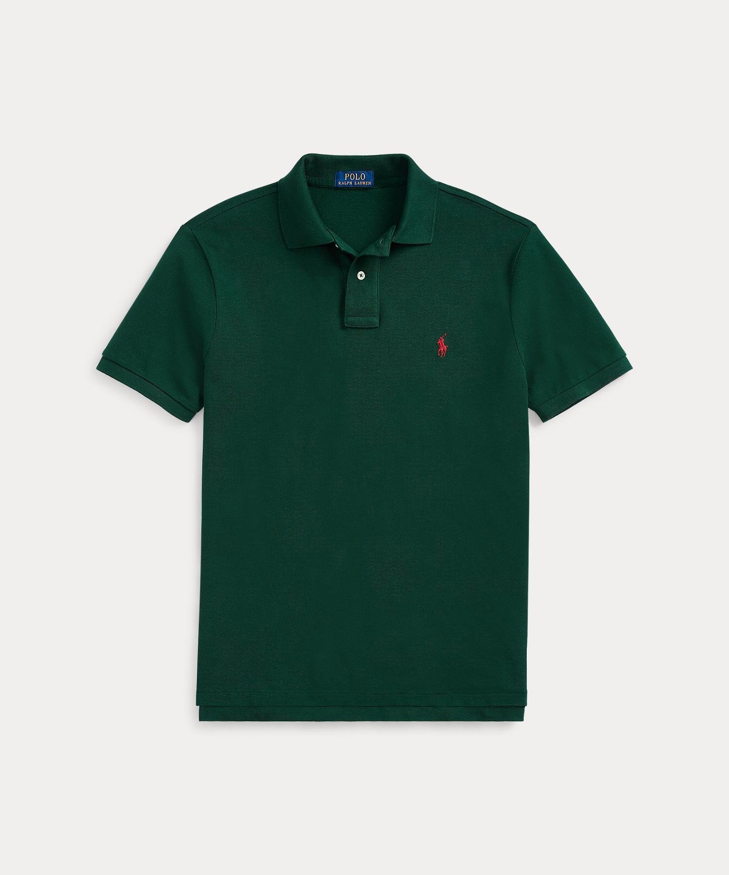 Поло-рубашка из сетчатой ткани приталенного кроя, сшитая. Polo Ralph Lauren, 300 Green
