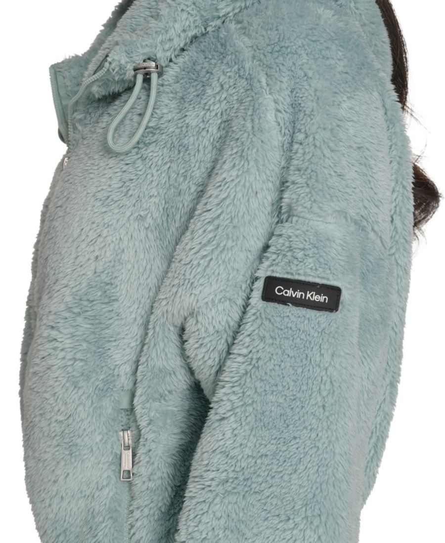 Женская спортивная куртка-бомбер с капюшоном из искусственной овчины Calvin Klein, Blue Surf — фото 4