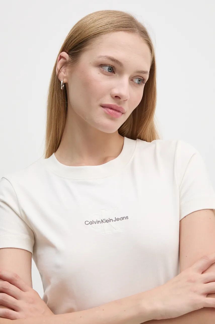 

Хлопковая футболка Calvin Klein Jeans, бежевый