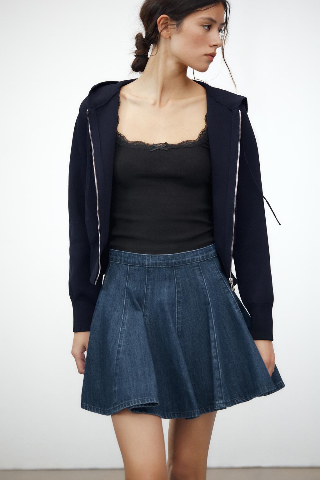 

Однотонная вязаная куртка с капюшоном ZARA, синий