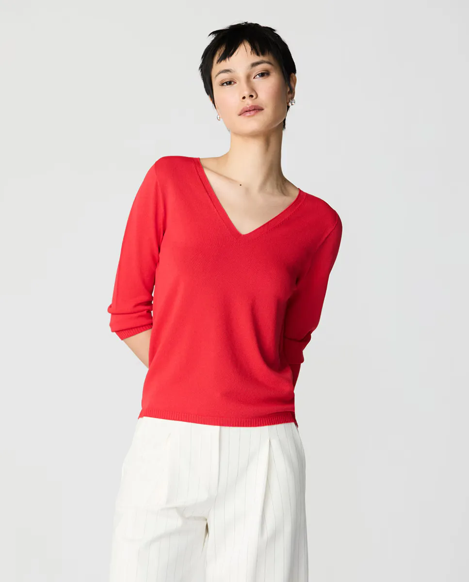 

Женский свитер с V-образным вырезом и рукавами 3/4 Escorpion, красный