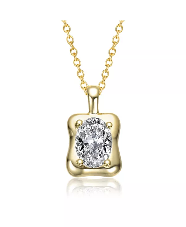 

Ожерелье с волнистым квадратным кулоном из стерлингового серебра 14 карат, покрытого золотом, с прозрачными кубическими цирконами Genevive, gold