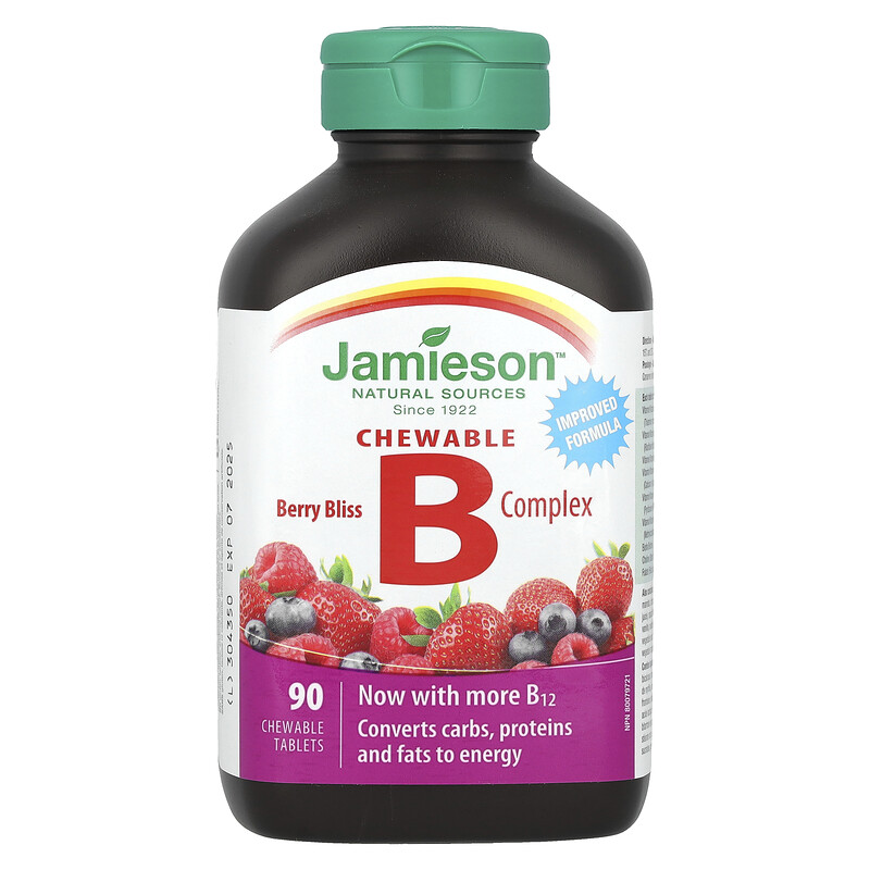 

Jamieson Vitamins, Жевательный комплекс с витаминами B, Berry Bliss, 90 жевательных таблеток
