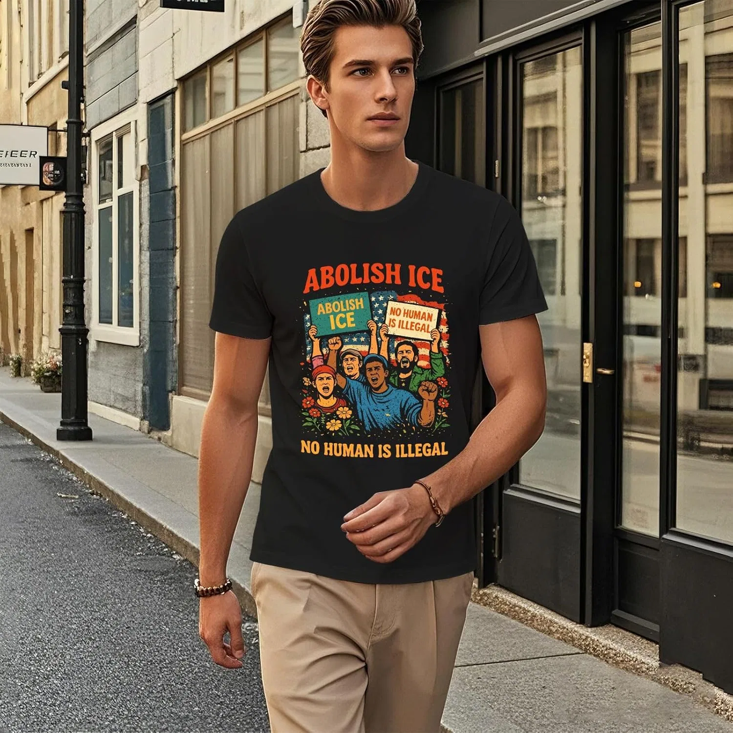 Футболка с принтом Abolish ICES No Human is Illegal для бассейна Generic, черный — фото 2