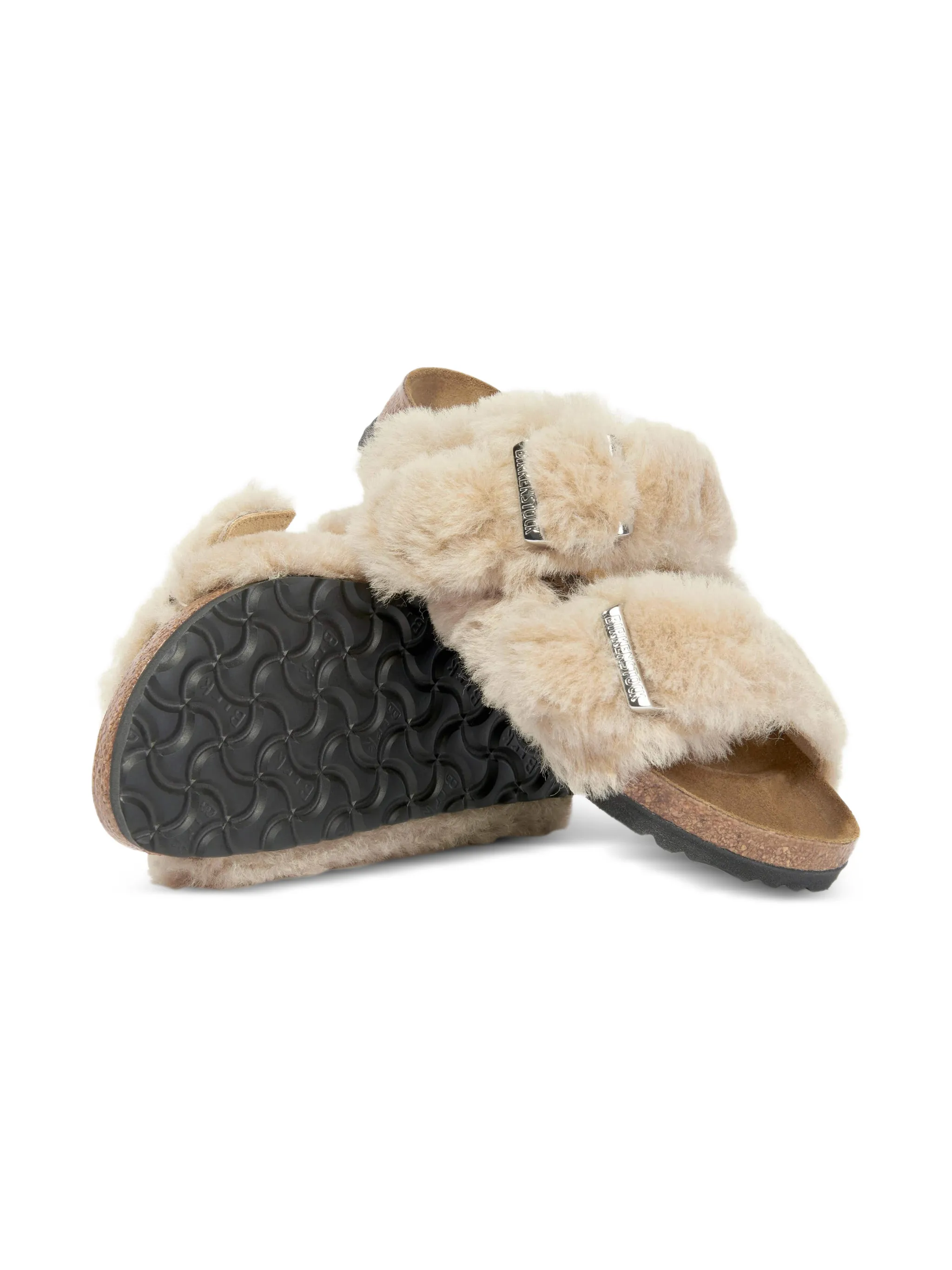 Шлепанцы с меховой пряжкой Birkenstock Kids, бежевый — фото 2