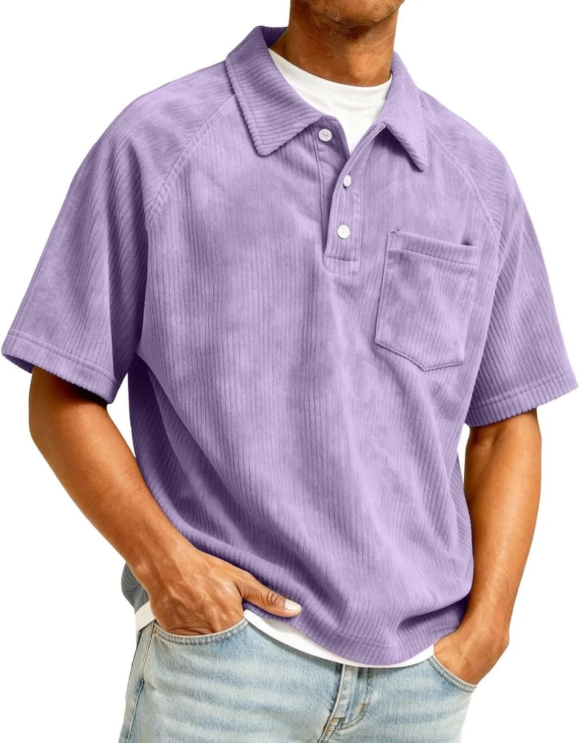 

Мужская короткая рукав поло из вельвета Casual Loose Fit Plus Size