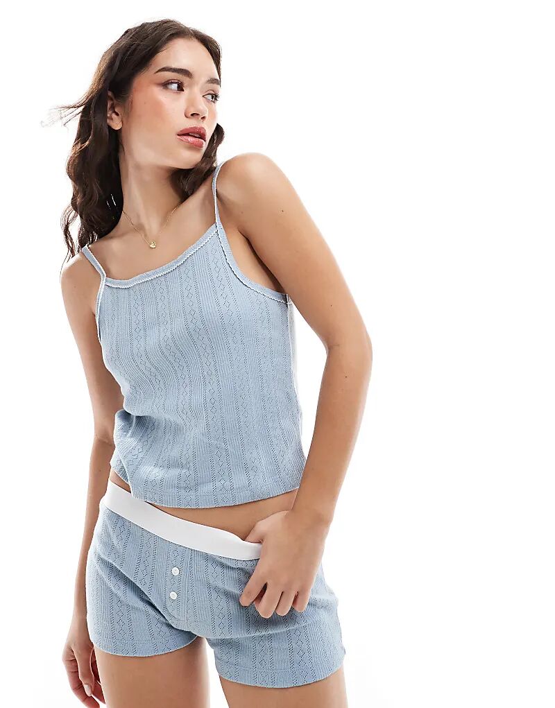 

Комплект из топа-ками и короткой пижамы синего цвета ASOS DESIGN