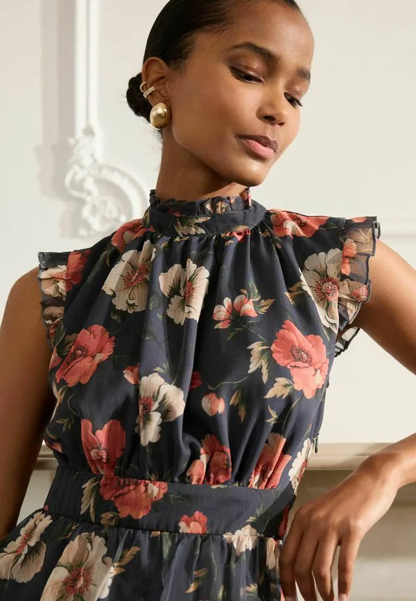 Длинное многоярусное платье прямого кроя Next, Navy Blue Floral — фото 4