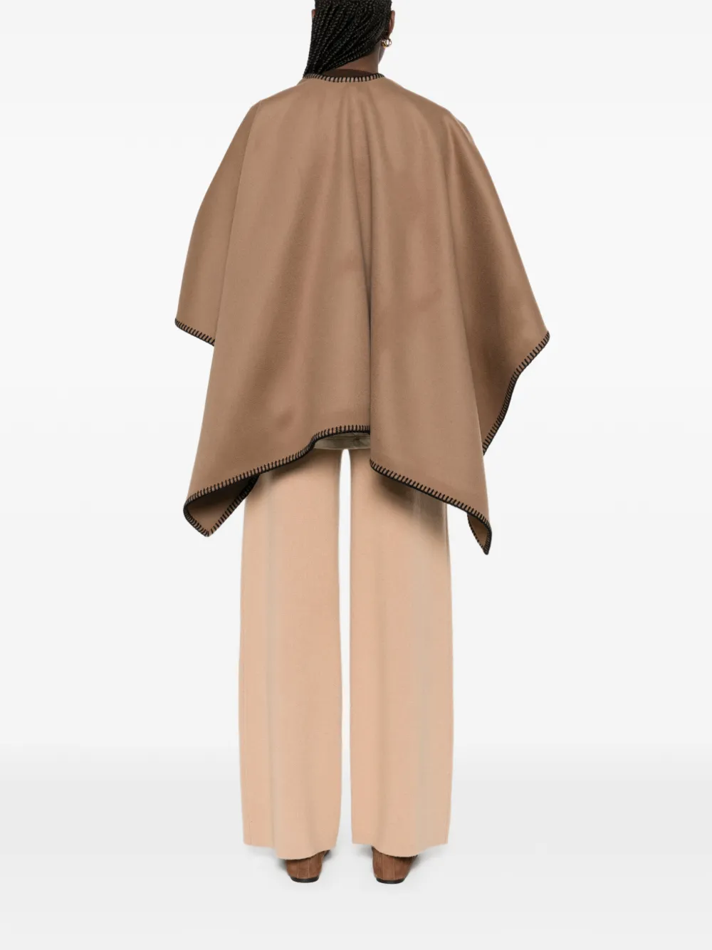 Пончо с поясом и отделкой строчкой «плед» Max Mara, коричневый — фото 4